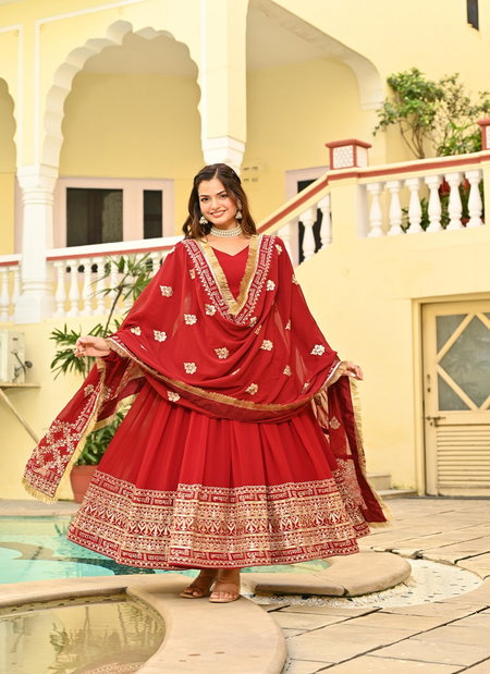 KA 1207 Faux Blooming With Embroidery Work Gown With Dupatta Wholesale Online